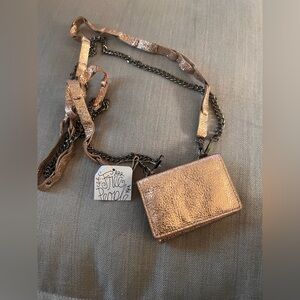 NWT Metallic rose gold Free People Crossbody Bag wallet w removable Chain Strap